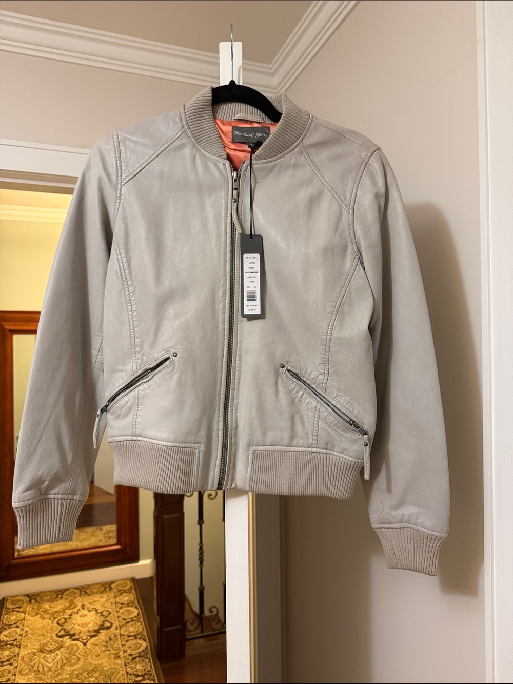 Michael Stars Light Gray Leather Bomber Jacket Women Ssize XS